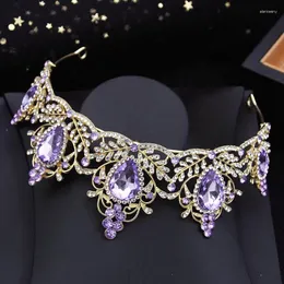 Fermagli per capelli Cristallo viola Corona da sposa Principessa Ragazze Diademi Copricapo Prom Diadema verde per accessori gioielli da sposa