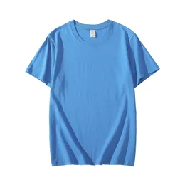 Y2K Summer 100% Cotton Light Blue Men T Shirt Högkvalitativ Välj 23 Color Man Tees Kort ärm Löst toppar Kläder S-5XL 240220