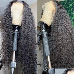 Other Health Beauty Items 180Ddensity Curly Simation Human Hair Wigs Brazilian Water Wave Lace Front For Black Women Pre Plucked Co Dhosq