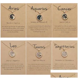 Colares Pingente Dia e Noite Signo do Zodíaco Colar para Mulheres 12 Constellation Pingente Beads Cadeia Gargantilha Feminino Aniversário Jóias Carro Dhyjv