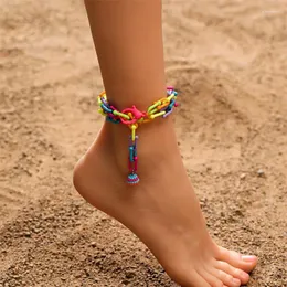 Ankletter Färgglada akrylkedja Böhmen Natural Seashell Tassel Pendant Ankle On Leg Summer Beach Foot Jewelry for Women