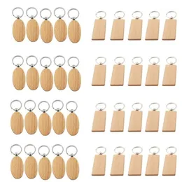 سلاسل المفاتيح 40 pcs فارغة سلسلة مفاتيح خشبية DIY علامات الخشب العلامات الصفراء 20 Oval 20 Rectangle1245y