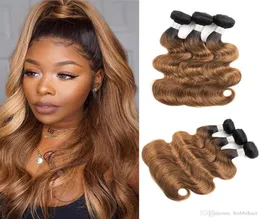 1B 30 Ombre Golden Brown Hair Weave Bundles Brasilianska jungfruliga kroppsvåghår 3 eller 4 buntar 1024 tum Remy Human Hair Extensions5309228