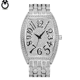 Full Diamond Jewelry Tonneau Watch Hip Hop Weird Numbers Classic Mens Mechanical Top Quality High Price Watch for Men