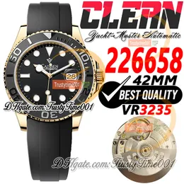 226658 VR3235 Relógio masculino automático limpo CF Y-M 42 ouro amarelo 3D moldura de cerâmica mostrador preto 904L aço Oysterflex pulseira de borracha Super Edition Trustytime001 relógio de pulso