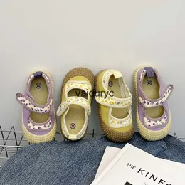 Sneakers Rural floral style childrens canvas shoes 2024 spring new anti slip soft sole for girls casual versatile princess shoesH240307