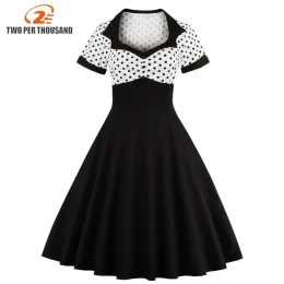 Abito 2018 Abito estivo da donna Abito retrò anni '50 anni '60 Abito femminile a pois Pinup Rockabilly Abiti da festa sexy Tunica vintage Abiti Mujer