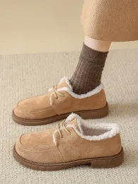 Klänningar korsar kvinnors skor mjuk höst kvinnlig skor rund tå loafers päls avslappnad sneaker höstklänning moccasin vinter ny flock platt r