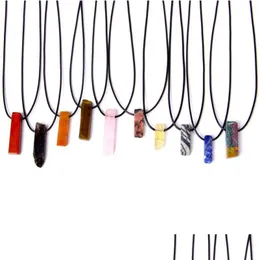 Pendant Necklaces Waxed Rope Irregar Rec Natural Stone Rock Necklace Crystal Quartz Gemstone Bar Pendant Necklaces Hiphop Jewelry Drop Dh2T7