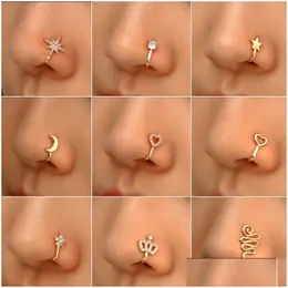 Anéis de nariz Studs 16 estilos pequenos anéis de nariz falsos de cobre para mulheres não piercing clipe banhado a ouro no punho do parafuso prisioneiro meninas moda festa Je Dhoaz