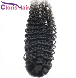 Extensões de rabo de cavalo com cordão onda profunda cabelo humano malaio remy rabo de cavalo com clipe ins para mulheres negras ajustável profundo encaracolado ha3456398