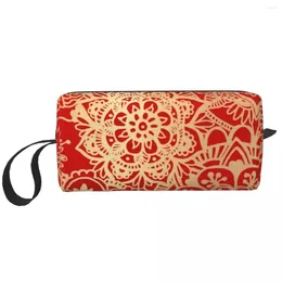 Cosmetic Bags Red Gold Mandala Bag Women Fashion Big Capacity Bohemian Boho Makeup Case Beauty Storage Toiletry