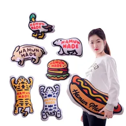 Cute Cartoon Tiger Hamburger Piggy Pillow Stuffed Animals Food Throw Pillow Cushion Home Decoration Kids Toys 240305