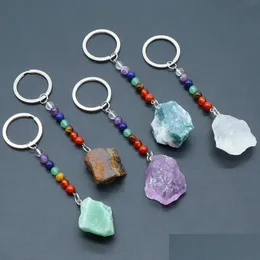 Key Rings 7 Chakras Stone Keychain Colorf Natural Gemstone Keyring Crystal Clear Quartz Lapis Amethyst Rough Key Drop Delivery Jewelr Dhmec