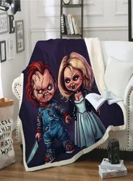 Neueste Horrorfilm-Decke „Child of Play“-Charakter Chucky Decke Gothic Sherpa-Fleece tragbare Überwurfdecke Mikrofaser-Bettwäsche 096261002