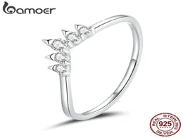 bamoer 925 Sterling Crown Ring Finger for Women Vintage Retro Stackable Rings Band Silver Fine Jewelry SCR6865937372