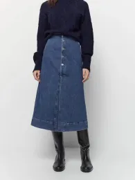 Gonna donna 2023 nuova moda estate pulsante decorativo semplice stile gonna di jeans divisa retrò a vita alta per il tempo libero Chic gonne femminili Mujer