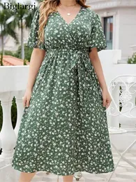 Plus size Summer Midi Dress Women Floral Flower Print Dasual Ladies Sukienki moda sukienka kobieca vestido mujer 240229