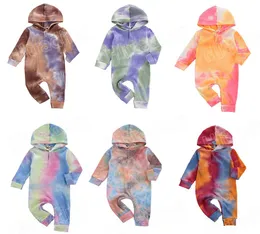 6 kolorów Nowe dziecko farbowanie z kapturem romper nowonarodzone niemowlę długie rękawy Jumpsuits 2020 Fall Bodysuit butique butique dzieci Clo4875475