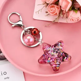 Keychains Five-Pointed Star Sequin Acrylic Key Chain Move Glitter Quicksand Liquid Keyring Bag Pendant For Women Men Keychain