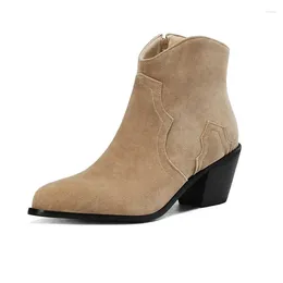 Tornozelo de rebanho 320 Girs Botas fêmeas Camurça de camurça pontiaguda Block Saltos de 6 cm de tamanho grande 45 46 47 48 Lazer Daily Western Bo 90