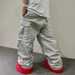Calças y2k pantalones hombre bolsos removíveis calças de carga danificadas para homens e mulheres streetwear sólido macacão baggy calças de grandes dimensões
