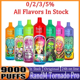 Original RandM Tornado 9000 Pro with Digital Display Puff 9K Disposable Vape Mesh Coil Rechargeable E Cigarettes 0% 2% 3% 5% Vaper Fumot Vapes Pen all Flavors In Stock