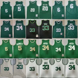 레트로 농구 Kevin Garnett Jersey 5 Ray Allen 20 Paul Pierce 34 Larry Bird 33 빈티지 컬러 블랙 그린 흰색 통기 가능한 스포츠 스포츠 후보 고품질