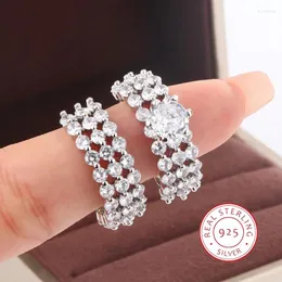 Pierścienie klastra moda pełna gwiazda imitacja pierścionek z diamentem europejski i amerykański przesadzony w stylu 925 srebrne zaręczyny ślubne