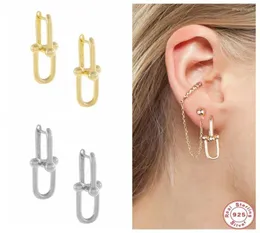 Çember Küpe Yardımcısı 925 STERLING Gümüş Çift Dikdörtgen Kadınlar İçin Lüks Geometrik Çerçeve Boncuklar Huggie Party Fine Jewel2807538