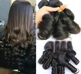 Ciocia Funmi Brazylijskie ludzkie włosy z 44 koronkowym zamknięciem romansu loki 3PCS Funmi Human Hair Pactles z zamknięciem 3 Way Część 4PCSLO5317468