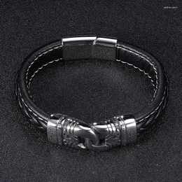 Charm armband män svarta smycken flätade läder armband handgjorda armband trendiga rostfritt stål spänne armband fr0996