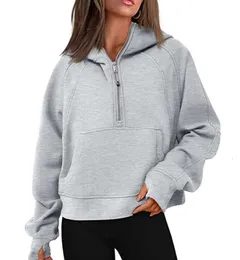 1lulemen-08 Kadın Hoodies Sweatshirts Sonbahar Kış Yoga Takım Tüplü Hoodie Yarım Zip Spor Sweater Gevşek Spor Salonu Ceket Fitness Kısa Peluş Coat Sweatshirt9
