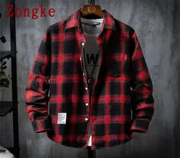 Zongke camisas casuais para homens roupas moda manga longa xadrez harajuku xadrez m3xl 2203214067795