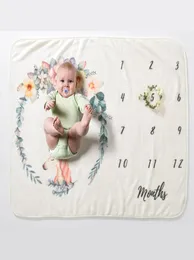 Baby flanell filtar nyfödd baby milstolpe filt blommig tecknad tryck pografi månadsbakgrund rekvisita filtar 70x102cm1686427