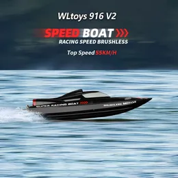 WLTOYS WL916 RC BOAT 2.4GHz 55KMHブラシレス高速レーシングボートモデルリモートコントロールスピードボートチルドレンRCおもちゃ240223