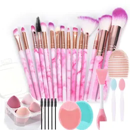 Lipstick 15Pcs Marble Makeup Brushes Set With Sponges Face Washing Brush Make Up Tools 231020 Drop Delivery Dhgj6