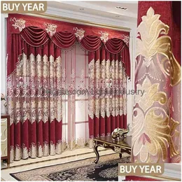 Curtain European Style For Living Dining Roomroom Light Luxury Snowy Embroidered Red Valance Tle Drop Delivery Home Garden Home Textil Dhkua