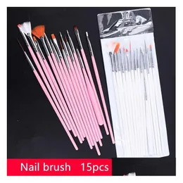 Escovas de unhas 15 PCS Professional Gel Nail Brushes Tamanhos Art Acrílico Escova Canetas Punho De Madeira Dotting Ding Paint Set Drop Delivery Curar Dhztq