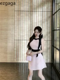 Casual Dresses Ezgaga Elegant Women bow ärmlös halter lapptäcke Summer Chic Office Lady Temperament Dress Slim Fashion