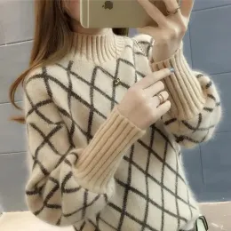 Pulvovers White Mohair Thrugle Tertleneck Sweater 2023 New Autumn Witr Winter Fashion Long Long Long Mash