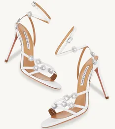 Famous Brand Women Aquazzura Starry Night Sandals Shoes Flower Crystal embellishment High Heels Wedding,Party,Dress Lady Walking EU35-43 With Box