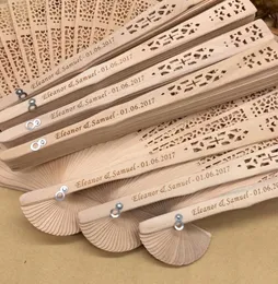 Personalized Wedding favors sandalwood hand fans wholes Birthday souvenirs bridal shower party favors gifts 50pcs lot1576516