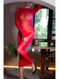 Kleid Langarm Glänzend Glänzend Midi Kleid Strumpfhosen Hot Sexy Transparent Vestido Bodystocking Paket Hüfte Kleider Dessous 8D Nylon Falda