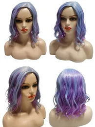 Cosplay Wig Cadılar Bayramı Peruk Kostüm Modeli Peruk Kıvırcık Peruk Mükemmel Kombinasyon Mor ve Açık Mavi