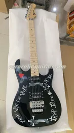 재고 Warrendemartinni Frenchie Black Electric Guitar Floyd Rose Tremolo Bridge Bolt-on Quartersawn 메이플 넥 22 점보 스테인레스 스틸 프렛 블랙 도트 인레이