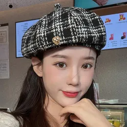 Berets Women Spring Autumn Beret Hats Winter Felt for Girls Fashion Plaid Artage Artist Painter Ladies Boina Caps