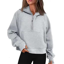 Lulu-48 Autumn Winter Yoga Suit Scuba Hoodie Half Zip Womens Sports Sweater Loose Gym Jacket Fitness Short Plush Coat Sweatshirt 1113ess