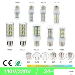 LED 전구 SMD5730 E27 GU10 B22 E14 G9 LED 램프 7W 12W 15W 18W 220V 110V 360 각도 SMD BB 옥수수 드롭 배달 조명 조명 조명 B DH6JS