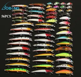 Bobing 56Pcslot Todo Poderoso Misto Isca De Pesca Conjunto Wobbler Crankbait Swimbait Com Gancho Agudos Minnow Isca Carpa Peixe Spinners2451507